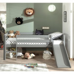 Paris Prix Lit Enfant Surélevé & Toboggan "Pino" 90x200cm Gris