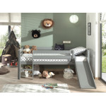 Paris Prix Lit Enfant Surélevé & Toboggan "Pino" 90x200cm Gris