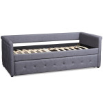 Paris Prix Lit Gigogne Capitonné "Antille" 90x190cm Gris