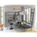 Paris Prix Lit Mezzanine Avec Fauteuil "Pino" 90x200cm Gris