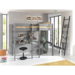 Paris Prix Lit Mezzanine & Bureau Enfant "Pino" 90x200cm Gris
