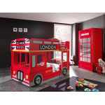 Paris Prix Lit Superposé Enfant Bus "Londres" 90x200cm Rouge