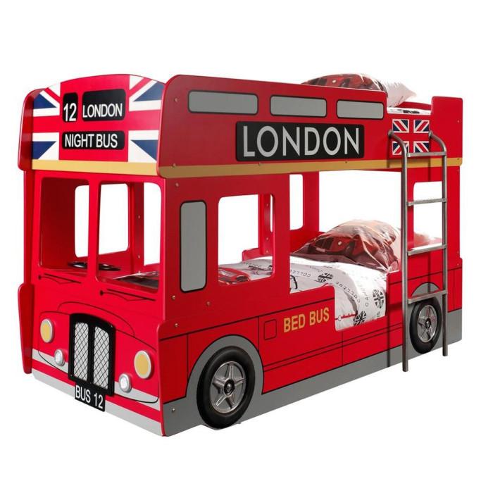 Paris Prix Lit Superposé Enfant Bus "Londres" 90x200cm Rouge