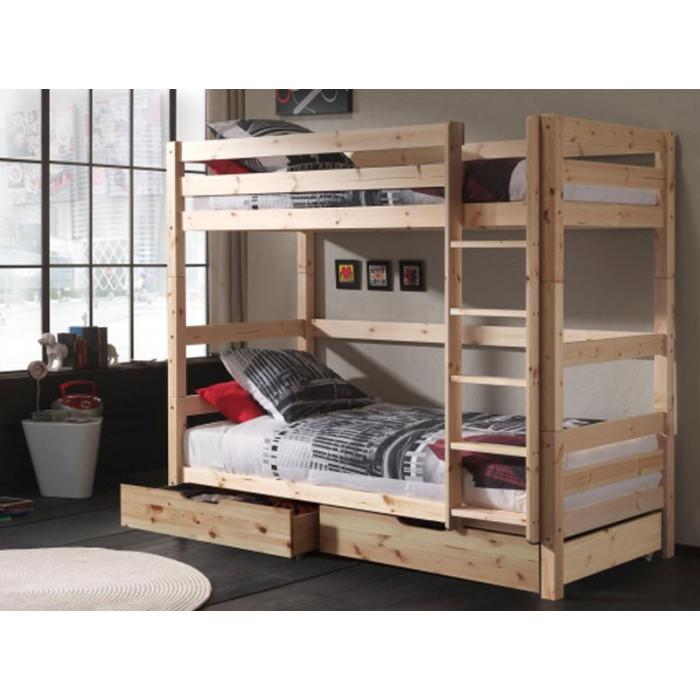 Paris Prix Lit Superposé Haut & 2 Tiroirs De Lit Enfant "Pino" 90x200cm Naturel