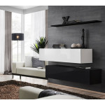 Paris Prix Lot De 2 Bancs Muraux & Étagère "Switch SBII" 130cm Blanc & Noir