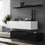 paris prix Lot de 2 Bancs Muraux & Étagère "Switch SBII" 130cm Blanc & Noir
