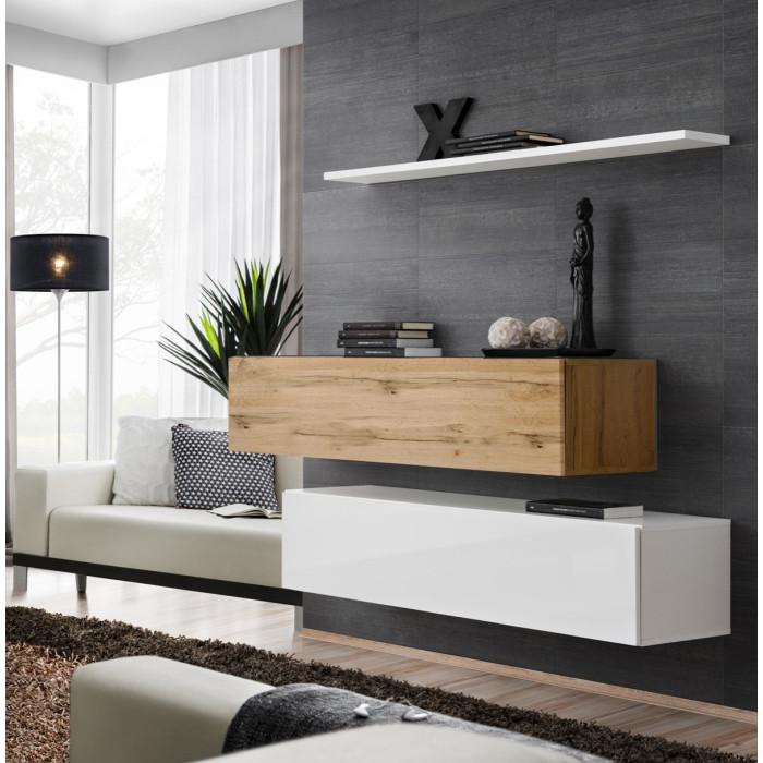 Paris Prix Lot De 2 Bancs Muraux & Étagère "Switch SBII" 130cm Blanc & Naturel