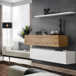paris prix Lot de 2 Bancs Muraux & Étagère "Switch SBII" 130cm Blanc & Naturel Rainuré