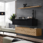 paris prix Lot de 2 Bancs Muraux & Étagère "Switch SBII" 130cm Naturel Rainuré & Noir