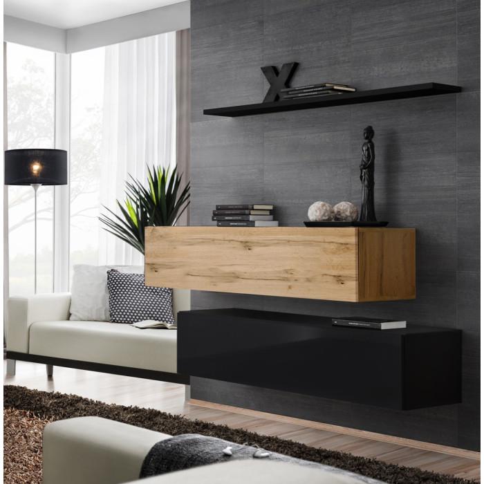 Paris Prix Lot De 2 Bancs Muraux & Étagère "Switch SBII" 130cm Noir & Naturel
