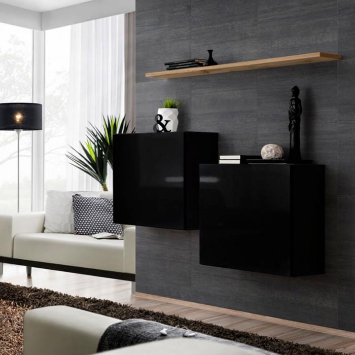 Paris Prix Lot De 2 Blocs & Étagère "Switch SBI" 130cm Noir & Naturel