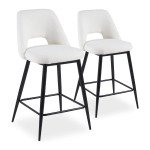 paris prix Lot de 2 Chaises de Bar "Bouclette" 92cm Crème & Noir