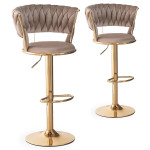 Paris Prix Lot De 2 Chaises De Bar En Velours "Odyssée" 87-109cm Taupe & Or
