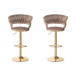 paris prix Lot de 2 Chaises de Bar en Velours "Odyssée" 87-109cm Taupe & Or