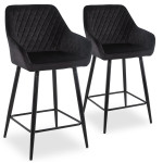 paris prix Lot de 2 Chaises de Bar Velours "Onika" 105cm Noir