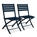 paris prix Lot de 2 Chaises de Jardin Pliantes "Marius" 82cm Bleu Marine