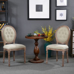 Paris Prix Lot De 2 Chaises Médaillon "Quing" Capitonné Tissu Beige