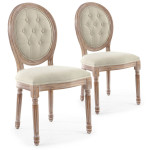 paris prix Lot de 2 Chaises Médaillon "Quing" Capitonné Tissu Beige