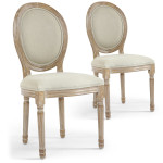 paris prix Lot de 2 Chaises Médaillon Tissu "Versailles" 96cm Beige & Naturel