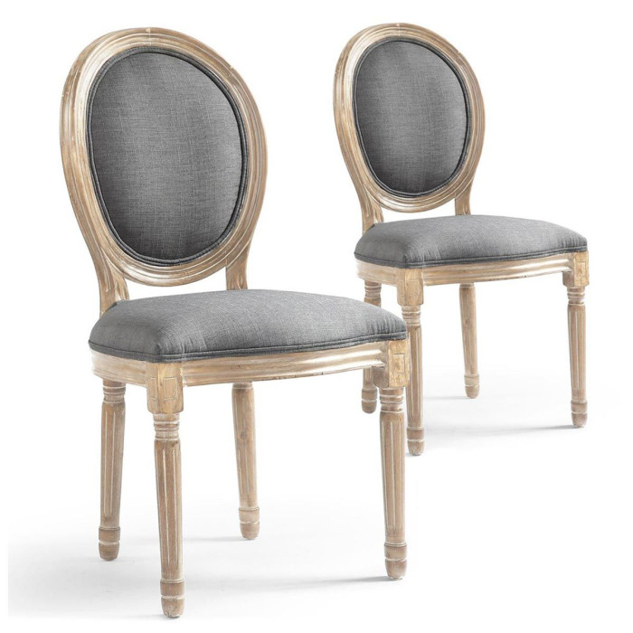 Paris Prix Lot De 2 Chaises Médaillon Tissu "Versailles" 96cm Gris Clair