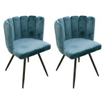 paris prix Lot de 2 Chaises Velours "Ariel" 79cm Bleu Canard