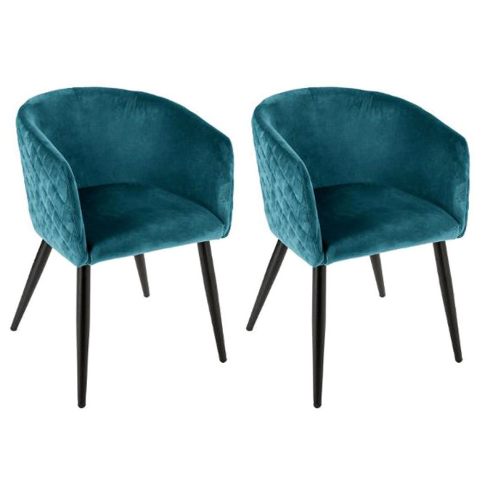 Paris Prix Lot De 2 Fauteuils Design Velours "Marlo" 76cm Bleu
