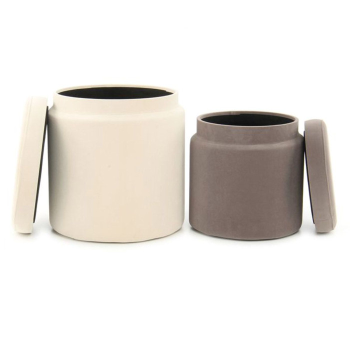 Paris Prix Lot De 2 Poufs & Coffres De Rangement "Zora" 44cm Ivoire & Taupe