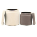 paris prix Lot de 2 Poufs & Coffres de Rangement "Zora" 44cm Ivoire & Taupe