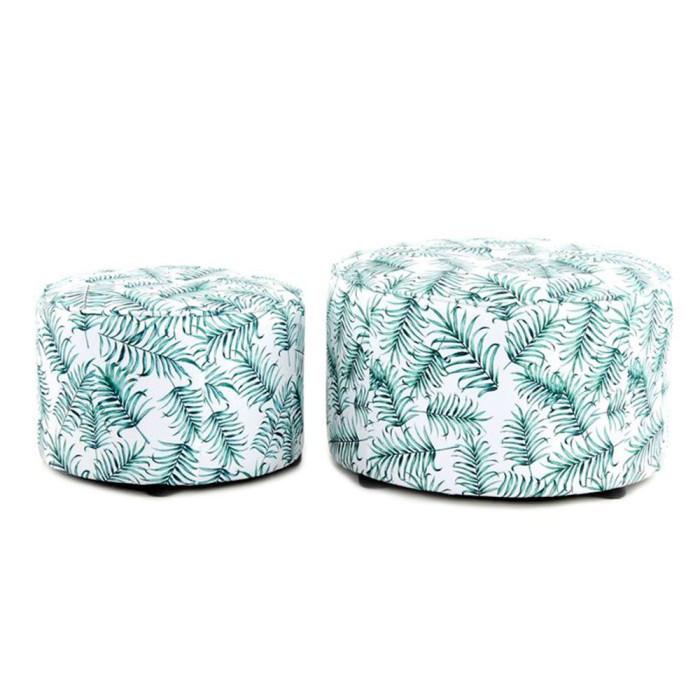 Paris Prix Lot De 2 Poufs Imprimé "Indira" 58cm Blanc & Vert