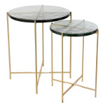paris prix Lot de 2 Tables Gigognes "Obi" 58cm Transparent & Or