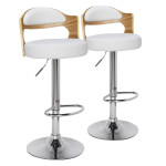 paris prix Lot de 2 Tabourets de Bar "Omina" 90-110cm Chêne Clair & Blanc
