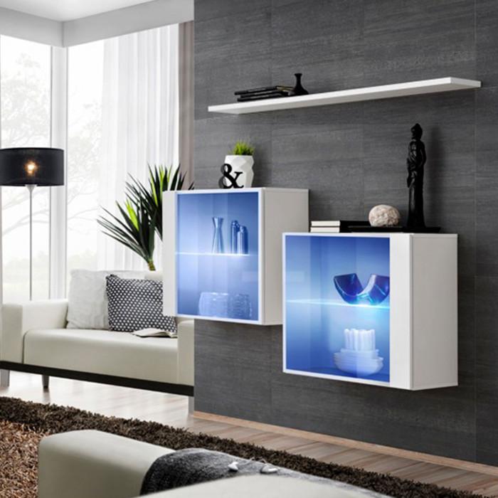 Paris Prix Lot De 2 Vitrines Murales & Étagère "Switch SBIII" 130cm Blanc