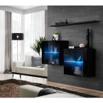 Paris Prix Lot De 2 Vitrines Murales & Étagère "Switch SBIII" 130cm Noir