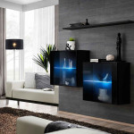 paris prix Lot de 2 Vitrines Murales & Étagère "Switch SBIII" 130cm Noir