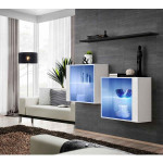 Paris Prix Lot De 2 Vitrines Murales & Étagère "Switch SBIII" 130cm Blanc & Noir