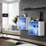 paris prix Lot de 2 Vitrines Murales & Étagère "Switch SBIII" 130cm Blanc & Noir