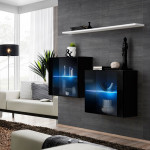 paris prix Lot de 2 Vitrines Murales & Étagère "Switch SBIII" 130cm Noir & Blanc