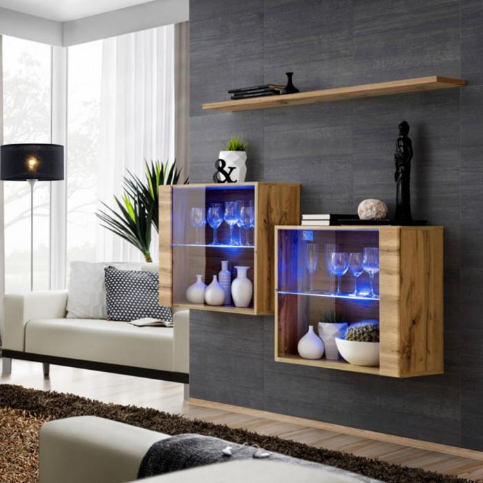 Paris Prix Lot De 2 Vitrines Murales & Étagère "Switch SBIII" 130cm Naturel