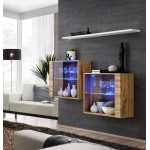 paris prix Lot de 2 Vitrines Murales & Étagère "Switch SBIII" 130cm Naturel & Blanc