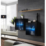 paris prix Lot de 2 Vitrines Murales & Étagère "Switch SBIII" 130cm Noir & Naturel