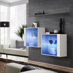 paris prix Lot de 2 Vitrines Murales & Étagère "Switch SBIII" 130cm Blanc & Gris