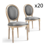 Paris Prix Lot De 20 Chaises Médaillon Tissu "Versailles" 96cm Gris Clair