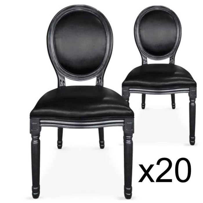 Paris Prix Lot De 20 Chaises Médaillon "Versailles" 96cm Noir