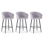 paris prix Lot de 3 Chaises de Bar en Velours "Kandi" 106cm Argent