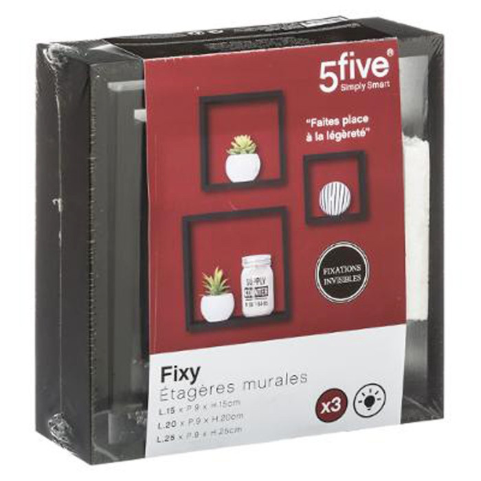 Paris Prix Lot De 3 Étagères Murales "Cube" 25cm Noir