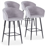 Paris Prix Lot De 4 Chaises De Bar En Velours "Kandi" 106cm Argent