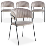 Paris Prix Lot De 4 Chaises En Velours "Batora" 79cm Taupe & Noir