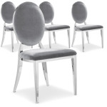 Paris Prix Lot De 4 Chaises Médaillon Velours "Tatianna" 90cm Argent