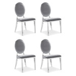 paris prix Lot de 4 Chaises Médaillon Velours "Tatianna" 90cm Argent