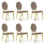 paris prix Lot de 6 Chaises Médaillon Velours "Tatianna" 90cm Taupe & Or